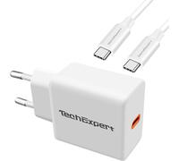 SUBZONAL-TechExpert Chargeur Rapide Power Delivery 20W Compatible iphone 15 15Pro 15Plus et Tous Smartphones et tablettes USB Type C (Blanc + Cable C/C)