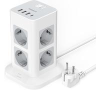 SUBZONAL-TESSAN Tour Multiprise Parafoudre et Surtension 8 Sortie AC avec 4 USB, Prise Multiple 3600W avec Interrupteur et Rallonge Electrique 2 Mètres, Convient pour Maison, Bureau, Gris