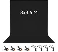 SUBZONAL-Toile de Fond Noir 3 x 3,6 M avec 8 Clips Anti-Plis, Écran Noir 100% Polyester Pliable Lavable Durable pour Photographie, Vidéo, Camera, Photo, Prise de Vue Vidéo
