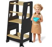 SUBZONAL-Tour d¿Apprentissage/Tour d'Observation Montessori en Bois ¿ Tour d¿Éveil pour Enfant ¿ 3 Hauteurs Réglables, Surface Anti-Dérapante, Pieds Anti-Bascule Méthode Montessori (Noir)