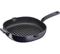 SUBZONAL-Tradizione Grill en Fonte Emaillée 26 x 26 cm, pour Cuisson Induction, Gaz et Four jusqu'à 220 °C, Poêle à Griller pour Viande, Poisson et Panini avec Surface Ondulée