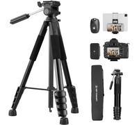 SUBZONAL-Trépied Appareil Photo pour Smartphone 190cm, K&F Concept S255A3+BV01 Trépied Caméra avec Clip de Téléphone, pour DSLR Nikon Canon Sony, iPhone, Samsung, Tête Pan Amovible, Télécommande Blue