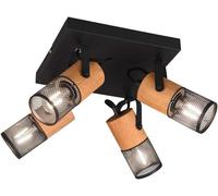 Subzonal-Trio-Leuchten Tosh 804300432 Spot En Métal Noir Mat Et Bois Avec 4 Ampoules E14