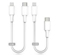 SUBZONAL-USB C Lightning Cable 30CM+15CM certifié MFi Lot de 2 câbles de chargeur PD courts pour iPhone compatibles avec iPhone 14/13/12/11/SE/XS/XR/X/8/8 Plus/7/6, Airpod, iPad/Air/mini