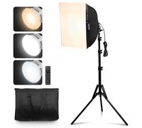 SUBZONAL-VEVOR Kit d'Éclairage Softbox Professionnel 400 x 400 mm avec Ampoules LED 45 W, Couleur Réglable 3000-6500 K, Support Trépied, pour Studio, Photographie, Enregistrement Vidéo, Diffusion en