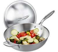 Subzonal-Wok, Diamètre De 32 Cm, Acier Inoxydable, Couvercle Verre, Cuisinière À Induction, Gaz, Éléctrique, Argentée