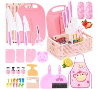 SUBZONAL-XueerQueer Kit de Couteaux Sécurité pour Enfants - 30 Pièces Montessori (3-10 Ans) Couteaux Enfant Coupants pour Fruits & Légumes Inclus Planche à Découper & Accessoires(Rose)
