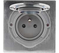 SUBZONAL-Zenitech - Prise de Sol 16A 2P+T IP55 Simple - Finition Aluminium Brossé avec Clapet de Protection Aimanté - Fixation par Vis - Boîte d'Encastrement Incluse - Alu