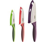 Subzonal-Zyliss E72404 Set De Couteaux Cuisine Colorés 3 Pièces, Acier Inoxydable, Vert/Rouge/Violet, Couteau Tranchelard/Couteau D¿Office/Couteau D'office Denté, Lavable Au Lave-Vaisselle, Garantie