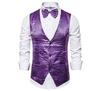 SUCADA Paillettes Gilet Homme Rétro Couleur Unie Basique Gilet Sans Manches Scène Costumes Slim Fit Col V Casual Gilet Homme Urbain Boîte Nuit Style Hôte Gilet Homme O-Purple L