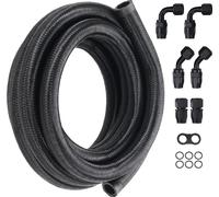 SucceBuy 10AN-Kraftleitungssatz, 10 pieds de tuyau de carburant en nylon avec tresse en acier inoxydable, embouts de tuyau huile/gaz/diesel de 0,55 pouce, kit d'adaptateur pivotant de 7 pièces, noir