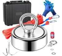 SucceBuy 1200lbs Kit de pêche magnétique, aimants de pêche double face de 2,95 pouces avec corde, boîtier étanche, boulons à œil, gants et frein de vis pour les aventures de pêche
