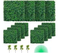 SucceBuy 12pcs buis artificiel panneau UV 20x20" 4cm haie verte panneaux muraux faux fond d'herbe clôture de la vie privée pour la décoration intérieure extérieure jardin arrière-cour