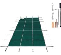 SucceBuy 16x40ft Couverture de sécurité rectangulaire Inground Pool, trous de drainage, couverture en maille, protection hivernale, vert, 12V Power, matériau PVC