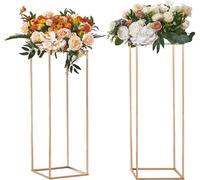 SucceBuy 2 pièces 31,5 pouces de haut porte-fleurs pour les mariages, vase en métal, colonne, centre de table géométrique, étagère à fleurs rectangulaire dorée pour les événements T-Stage, réceptions,