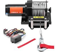 SucceBuy 3000lbs ATV/UTV treuil électrique 12V DC treuil à corde en acier avec rouleau de câble de 39 pieds télécommande filaire pour remorquage tout-terrain 3000lbs 39ft 1.3hp