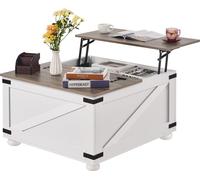 SucceBuy 31,5" Farmhouse Table basse - Plateau relevable, espace de rangement, gris & blanc, pour un habitat polyvalent