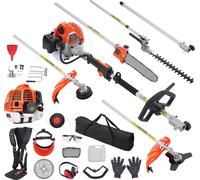SucceBuy 33CC Outils de taille multifonctions 6 en 1, taille-haie à essence, désherbeur, débroussailleuse, coupe-bordures, élagueuse et élagueuse à chaîne avec perche d'extension