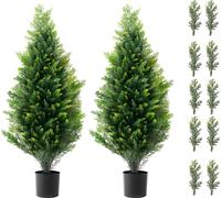 SucceBuy 36" arbre artificiel de c?dre taill ? en forme, 2 pcs. Arbre artificiel de pin-cyprès toujours vert avec feuilles suppl?mentaires et pot. Set de verdure artificielle prot?g ? contre les UV.