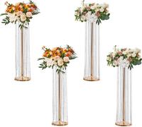 SucceBuy 4 pièces de 90 cm de haut Présentoir à fleurs en cristal pour les mariages, centre de table vec vases en métal doré pour la scène T, mariage, cérémonie, dîner, décoration d'hôtel et de maison