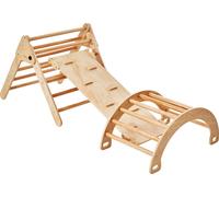 SucceBuy 5-in-1 Pikler Triangle Set, Jouet d'escalade Montessori pour jeunes enfants 1-3 ans, Aire de jeux en bois pour l'intérieur avec triangle, rampe & arche, couleur bois