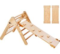 SucceBuy 5-in-1 Pikler Triangle Set, Jouet d'escalade Montessori pour jeunes enfants 1-3 ans, aire de jeux en bois pour l'intérieur avec triangle, rampe & arc, multicolore