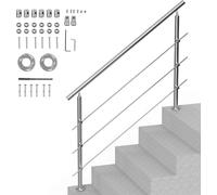 SucceBuy 59 pouces mains courantes pour escaliers extérieurs, kit de 3 barres transversales de main courante d'escalier. Conception à double colonne pour les personnes âgées, rampe de transition en ac