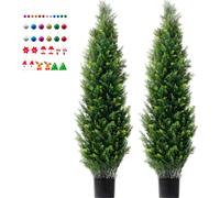 SucceBuy 60" Arbre artificiel taillé en forme de cèdre, 2 pièces. Arbre artificiel à feuilles persistantes en pin et cyprès avec feuilles supplémentaires et pot. Set de plantes vertes artificielles pr