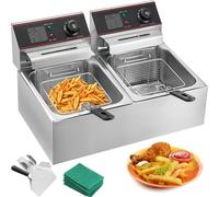 SucceBuy 6000W Double friteuse 12L Commerciale Double réglage de température Acier inoxydable Double panier Friteuse avec couvercle - Facile à nettoyer, qualité alimentaire