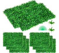 SucceBuy 8 pièces panneau de buis artificiel résistant aux UV vert haie mur 24x16" 4cm Fausse herbe clôture de la vie privée Intérieur Extérieur Jardin Décoration