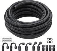 SucceBuy 8AN-Kraftleitungssatz, 20 Fu ? Tuyau de carburant en nylon avec tresse en acier inoxydable, tuyau de 0,43 pouce ?l/essence/diesel avec adaptateur rotatif de 12 pièces, noir