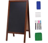 SucceBuy A Frame Panneau pour tableau à craies, panneau de trottoir double face, tableau à craies en bois vintage autonome avec craies & gomme magnétique, panneau sandwich rustique brun d'extérieur