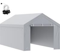 SucceBuy Abri de voiture de remplacement 10' x 20', toile de tente de garage résistante, étanche, protégée contre les UV, avec paroi latérale, installation facile avec des élastiques de serrage, blanc