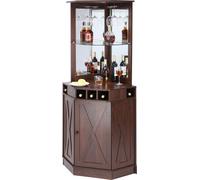SucceBuy Armoire bar d'angle design industriel, table ? vin pour spiritueux et verres. Armoire buffet sideboard avec porte-verre. Armoire de bar ? cafŽ autonome en bois de ferme pour salon, bar domest