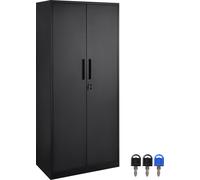 SucceBuy Armoire de stockage en métal. Armoire en acier noir verrouillable avec 2 portes magnétiques et 4 étagères réglables. 71'', 200 lbs/capacité du compartiment. 3 clés. Pour le bureau, la maison,