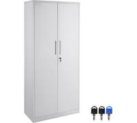 SucceBuy Armoire de stockage en métal. Armoire verrouillable en acier blanc avec 2 portes magnétiques et 4 étagères réglables. 71'', 200 lbs/capacité de compartimentage. 3 clés de contact. Pour le bur