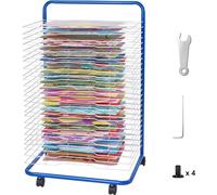 SucceBuy Art Rack de séchage - 25 étagères amovibles, 23,75 x 17,5 x 38 pouces, roues verrouillables, acier carbone pour œuvres d'art, bleu+blanc