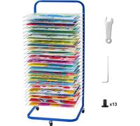 SucceBuy Art Rack de séchage, 25 étagères amovibles, 43,2 x 33 x 99,9 cm Rack avec roulettes verrouillables pour tableaux, œuvres d'art dans la salle de classe, bleu et blanc