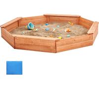 SucceBuy Bac à sable en bois avec couvercle, 75,6 x 75,6 x 9,1 pouces, bac à sable octogonal, bac à sable pour enfants avec 4 places assises et revêtement de sol pour l'extérieur, la cour, la plage, l
