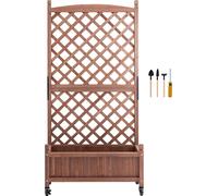 SucceBuy Bac surélevé en 2 parties avec treillis, 152 x 33 x 156 cm, bacs à plantes en bois pour plantes grimpantes, trous d'évacuation pour jardin, terrasse, balcon