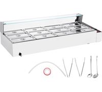 SucceBuy Bain-Marie Chauffe-plats de buffet, 12 casseroles, 1700 W, 12 x 5 QT, table à vapeur en acier inoxydable avec couvercle en verre, réglage de la température 30-80 °C, pour la restauration, arg