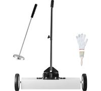 SucceBuy Balayeuse magnétique 24 pouces avec roues, capacité 50 lbs, outil de ramassage télescopique, poignée réglable, pour clous, vis, atelier, garage, cour