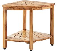 SucceBuy Banc de douche d'angle en teck, 18,5" de hauteur, 15,5" de rayon, 100 % teck, résistant à la moisissure, capacité de 500 livres avec étagère, pour salle de bain et douche