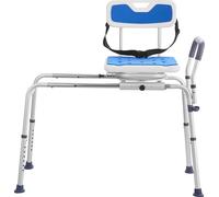 SucceBuy Banc de transfert de baignoire coulissant avec siège pivotant à 360°, chaise de bain réglable en hauteur avec accoudoir et ceinture de sécurité, chaise de douche pivotante antidérapante pour
