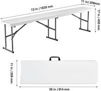 SucceBuy Banc pliant en plastique 6FT, siège extérieur portable étanche en PEHD, banquette de pique-nique et de camping avec poignée, pour le jardin et le sport, blanc (pack de 2)