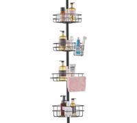 SucceBuy Barre de tension pour étagère de douche d'angle, 142 à 283 cm de hauteur, multifonctionnelle avec étagère porteuse, inoxydable, facile à installer, pour une utilisation dans la salle de bain