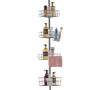 SucceBuy Barre de tension pour étagère de douche d'angle, 142 à 283 cm de hauteur, multifonctionnelle avec étagère porteuse, inoxydable, facile à installer, pour une utilisation dans la salle de bain