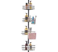 SucceBuy Barre de tension pour étagère de douche d'angle, 42 à 114 pouces de haut, multifonctionnelle avec étagère porteuse, inoxydable, facile à installer, pour une utilisation dans la salle de bain