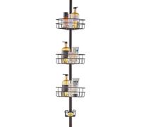 SucceBuy Barre de tension pour étagère de douche d'angle, 99,1 à 316,2 cm de haut, multifonctionnelle avec étagère porteuse, inoxydable, facile à installer, pour une utilisation dans la salle de bain