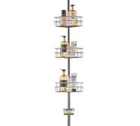 SucceBuy Barre de tension pour étagère de douche d'angle, 99,1 à 316,2 cm de haut, multifonctionnelle avec étagère porteuse, inoxydable, facile à installer, pour une utilisation dans la salle de bain